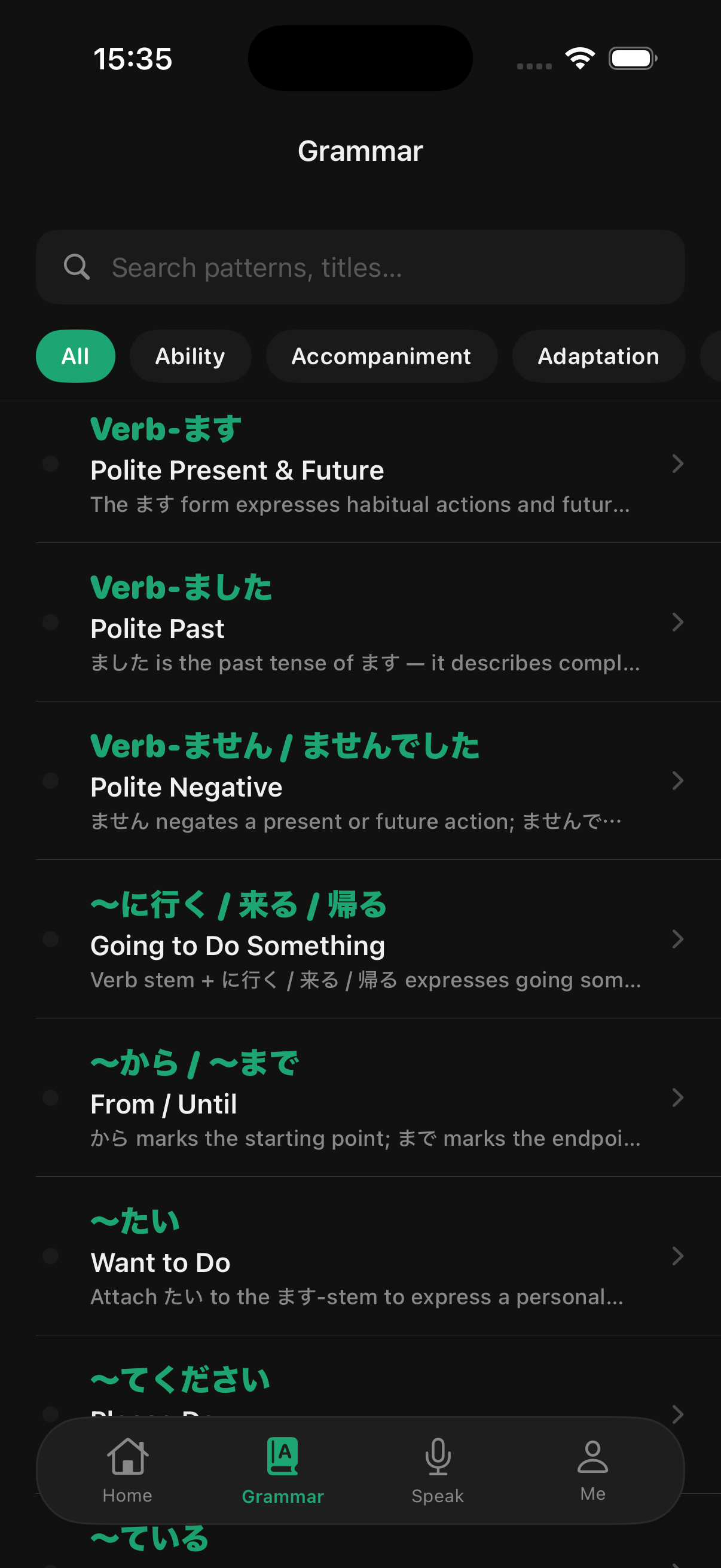 Hanasu home screen showing Today's Drill and progress